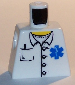 Lego Torso Hospital EMT Star of Life, Open Collar, Buttons, Pocket Pen Pattern / White