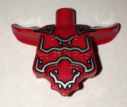 Lego Torso, Modified Short with Armor Breastplate with Shoulder Ridges and Silver Decoration Pattern / Red