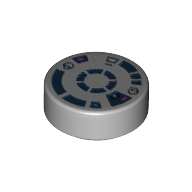Lego Tile Round 1 x 1 with R2-D2 Head Print / Light Bluish Gray