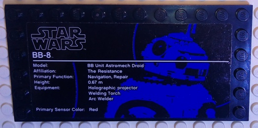 Lego Tile, Modified 6 x 12 with Studs on Edges with Star Wars Logo and 'BB-8' Pattern (Sticker) - Set 75187 / Black