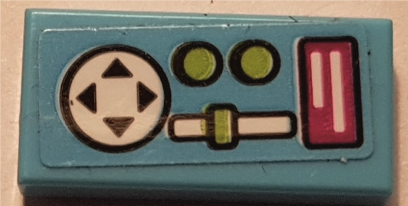 Lego Tile 1 x 2 with Magenta Display, Lime Buttons and Slider, and White Directional Pad Game Controller Pattern (Sticker) - Set 41352