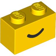 Lego Brick 1 x 2 with Black Curved Line / Smile print / Yellow