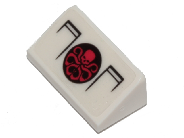 Lego Slope 30 1 x 2 x 2/3 with Red Hydra Logo in Black Circle Pattern (Sticker) - Set 5003084 / White