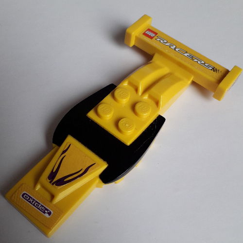 Lego Vehicle Body, Top Fast Food Racer 4 x 10 with Curved Black Windshield, Air Intakes and Rear Spoiler / Yellow