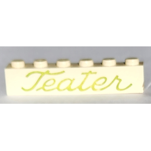 Lego Brick 1 x 6 with 'Teater' Script Green Print