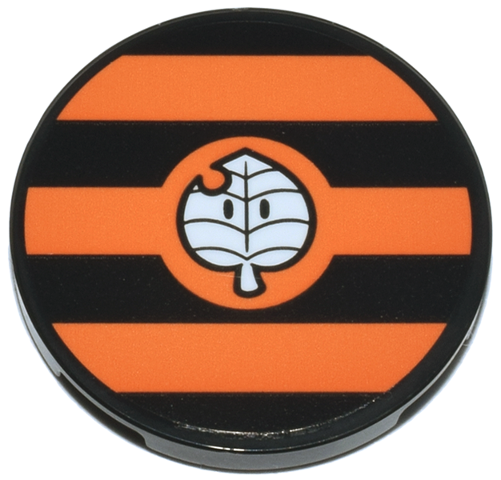 Lego Tile, Round 3 x 3 with Wide Orange Stripes and White Leaf with Eyes and Notch (Mario Kart Super Leaf) Pattern (Sticker) - Set 72044
