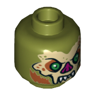 Lego Minifig Head Mutated Dr. O'Neil, Bat with Fangs, Green Eyes and Magenta Nose Print [Hollow Stud] / Olive Green