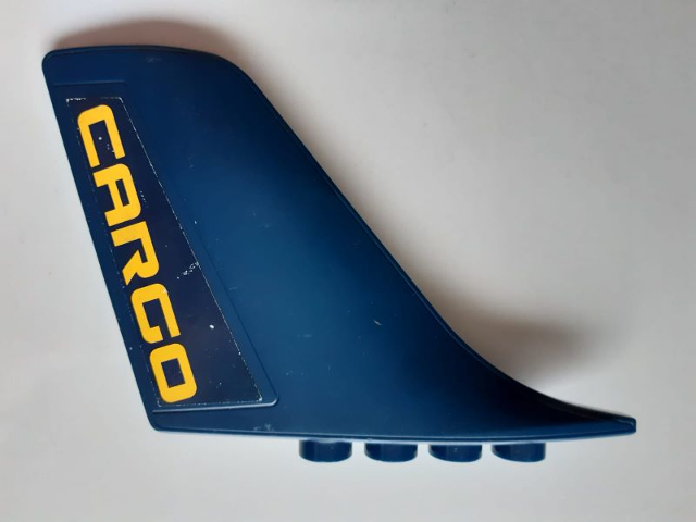 Lego Duplo Airplane Large Tail 1 x 9 x 5 with Yellow 'CARGO' Pattern on Both Sides (Stickers) - Set 7843 / Dark Blue