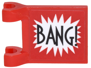 Lego Flag 2 x 2 Square with Flat Edge with 'BANG!' Large Font and White Starburst Explosion Vertical Pattern on Both Sides (Stickers) - Set 70906