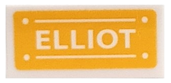 Lego Tile 1 x 2 with 'ELLIOT' on Bright Light Orange Background Pattern (Sticker) - Set 41691