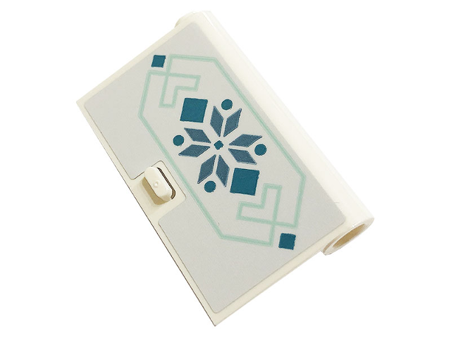 Lego Door 1 x 3 x 4 Right - Open Between Top and Bottom Hinge with Metallic Light Blue Snowflake, Squares and Lines Pattern (Sticker) - Set 43197 / White