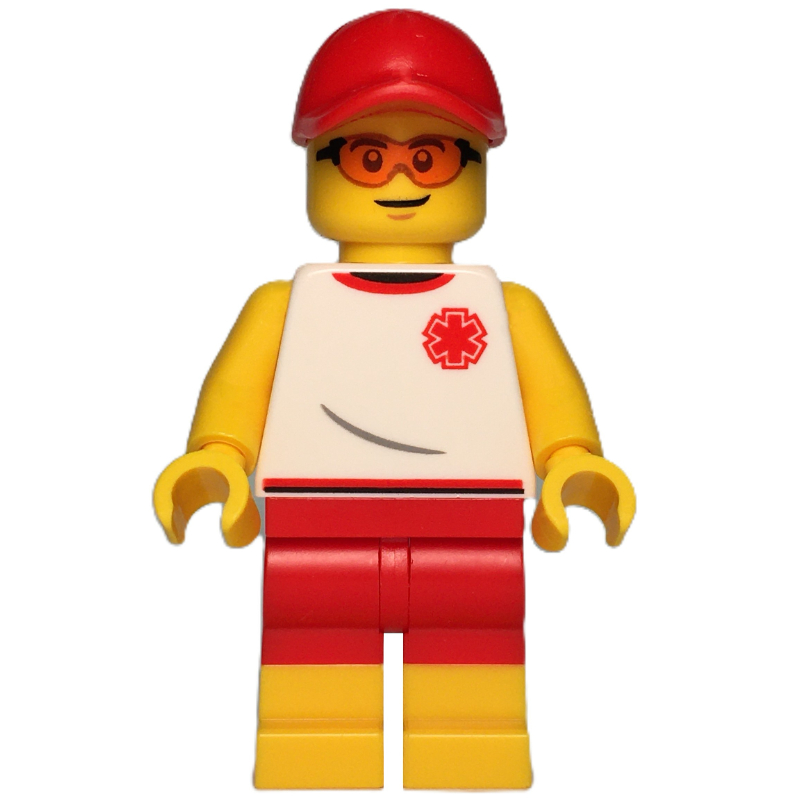 Lego Life Guard, White Torso, Red Shorts, Red Cap