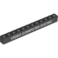 Lego Brick 1 x 12 with 'VIDEO COMPUTER SYSTEM' Print / Black