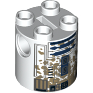 Lego Brick Round 2 x 2 x 2 Robot Body, Axle Holder '+' Orientation with Blue and Gray Astromech Droid with Mud Stains Print (R2-D2) / White