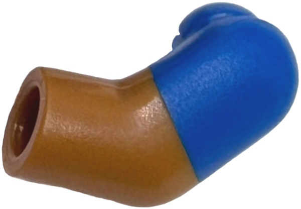 Lego Arm, Left with Molded Blue Short Sleeve  Pattern / Medium Nougat