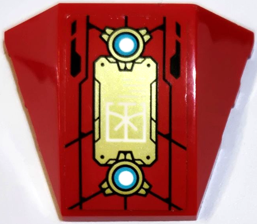 Lego Wedge 4 x 3 Triple Curved No Studs with Gold Circles, Armor Plates, White and Medium Azure Lights and Ninjago Logogram Letter K Pattern Model Left Side (Sticker) - Set 71765 / Red