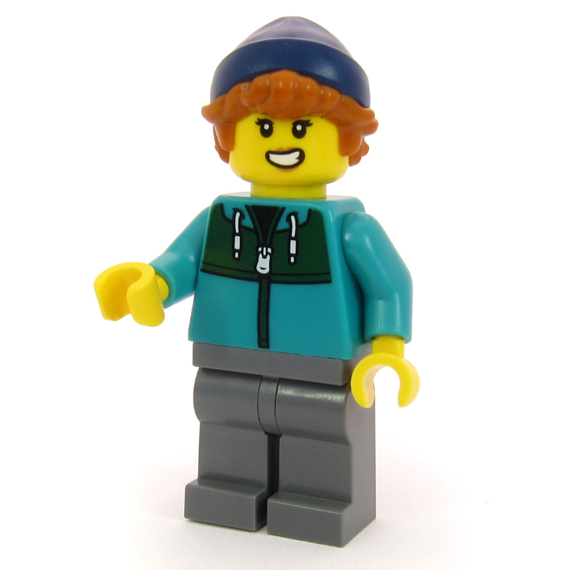 Lego Passenger, Dark Turquoise Torso, Dark Bluish Grey Legs, Dark Blue Beanie