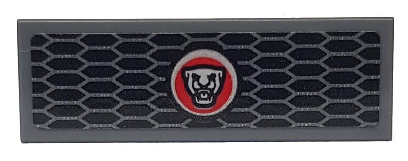 Lego Tile 1 x 3 with Silver Grille and Jaguar Logo Pattern (Sticker) - Set 76898 / Dark Bluish Gray