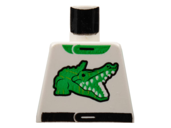 Lego Torso Racers Racing Suit with Green Alligator / Crocodile and Collar, Black Belt Pattern / White