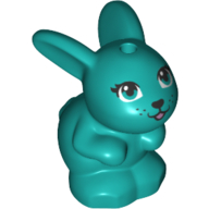 Lego Animal, Rabbit / Bunny, Baby Sitting with Blue Eyes and Black Nose Print / Dark Turquoise