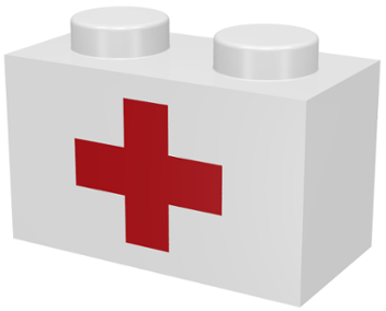 Lego Brick 1 x 2 with Red Cross Pattern - Surface Print / White