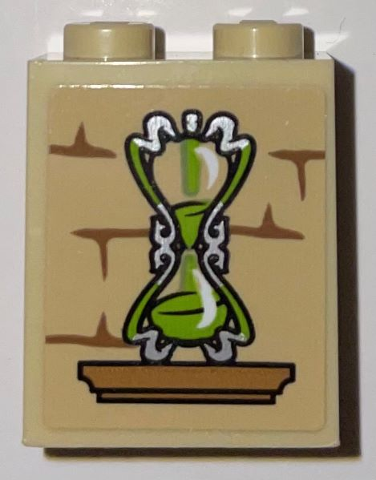 Lego Brick 1 x 2 x 2 with Inside Stud Holder with Medium Nougat Shelf and Mortar, Lime and Silver Hourglass Pattern (Sticker) - Set 75969