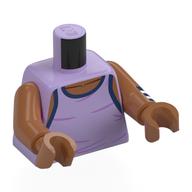 Lego Torso, Sleeveless Shirt, Dark Blue Trim Print, Sienna Brown Arms and Hands / Lavender