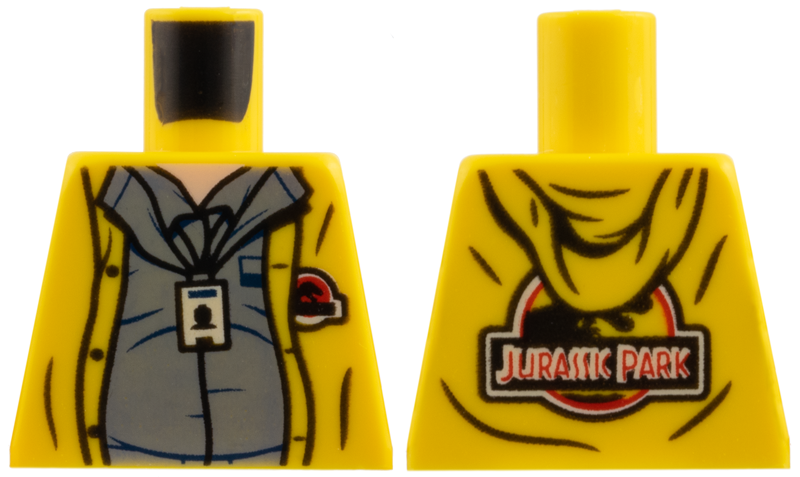 Lego Torso Hoodie with Dark Bluish Gray Shirt, ID Badge, and Jurassic Park Logo Front and Back Pattern / Yellow