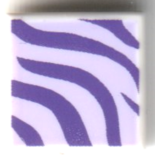 Lego Tile 1 x 1 with Dark Purple/Lavender Zebra Pattern Print / White