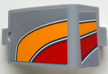 Lego Technic, Panel Curved 3 x 5 x 3 with Bright Light Orange, Red and White Curved Stripes Pattern Model Left Side (Stickers) - Set 42098