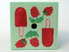 Lego Container, Box 3 1/2 x 3 1/2 x 1 1/3 with Hinged Lid with Raspberries and Ice Pop (Freezer / Lollipop / Lolly / Pole / Popsicle / Stick) Pattern (Sticker) - Set 3116