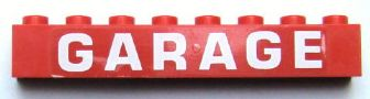 Lego Brick 1 x 8 with White 'GARAGE' Bold Pattern (Sticker) - Set 6383 / Red