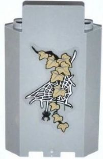 Lego Panel 3 x 3 x 6 Corner Wall without Bottom Indentations with 9 Dark Tan Ivy Leaves, Spider and Web Pattern (Sticker) - Set 9468