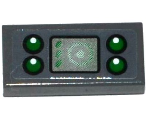 Lego Tile 1 x 2 with Radar Screen and 4 Green Lights Pattern (Sticker) - Set 70601 / Dark Bluish Gray