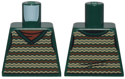 Lego Torso Sweater Vest with Zigzag Reddish Brown and Tan Stripes over Shirt Pattern / Dark Green
