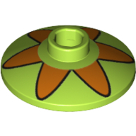 Lego Dish 2 x 2 Inverted [Radar] with Orange Six Petal Flower Print / Lime
