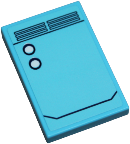 Lego Tile 2 x 3 with Projector Panel with Black Vents and White Buttons Pattern (Sticker) - Set 42642 / Medium Azure