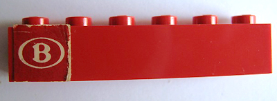 Lego Brick 1 x 6 with 'B' Pattern (Sticker) - Set 164 / Red