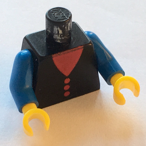 Lego Torso Vest with Red V-Neck and Buttons Print, Blue Arms, Yellow Hands