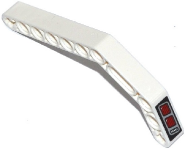 Lego Technic, Liftarm, Modified Bent Thick 1 x 11.5 Double with Red and Silver Taillights Pattern Model Right Side (Sticker) - Set 42047 / White