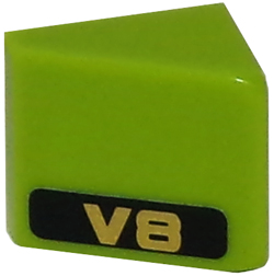 Lego Slope 30 1 x 1 x 2/3 with Gold 'V8' on Black Background Pattern Model Right Side (Sticker) - Set 8147