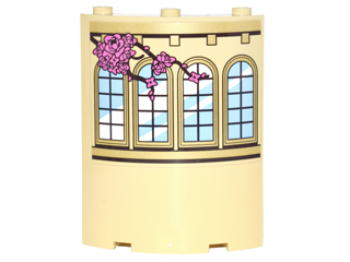 Lego Cylinder Quarter 4 x 4 x 6 with Curved Lattice Windows and Vine with Pink Roses Pattern Model Left Side (Sticker) - Set 41067