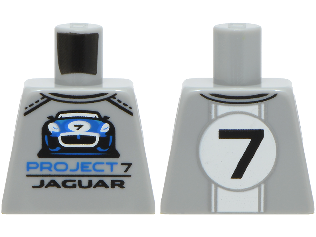 Lego Torso Sweater with Blue Car and 'PROJECT 7 JAGUAR', White Circle with Black Number 7 on Back Pattern / Light Bluish Gray