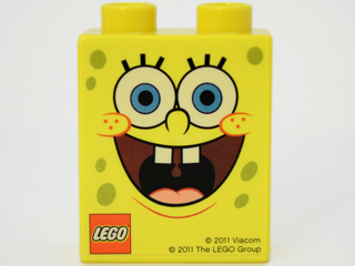 Lego Duplo, Brick 1 x 2 x 2 with LEGO Store Master Builder Event SpongeBob 2011 Pattern / Yellow