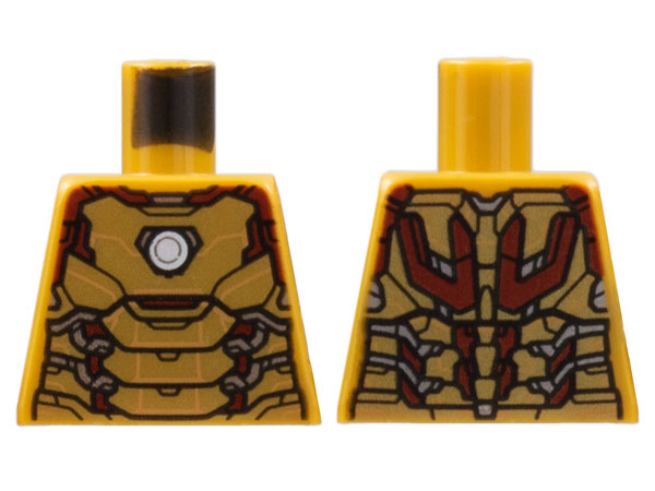 Lego Torso Iron Man Plate Armor, Silver Circle and Trim, Dark Red Edges Pattern / Pearl Gold