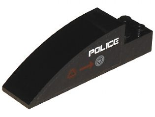 Lego Slope, Curved 8 x 2 x 2 with 4 Recessed Studs with 'POLICE' and Danger Triangle Pattern on Left Side (Sticker) - Set 5974