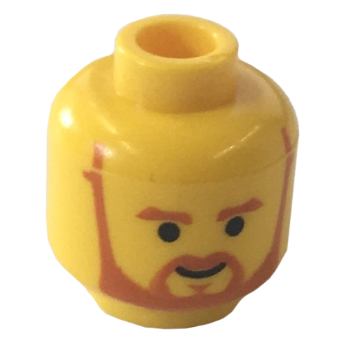 Lego Minifig Head Obi-Wan Kenobi, Beard with Brown Trim Beard (forked below mouth) and Eyebrows Print [Blocked Open Stud]