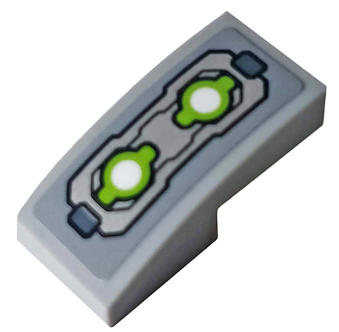 Lego Slope, Curved 2 x 1 x 2/3 with Mechanical Plates and Lime Energy Light Pattern (Sticker) - Set 76148 / Light Bluish Gray