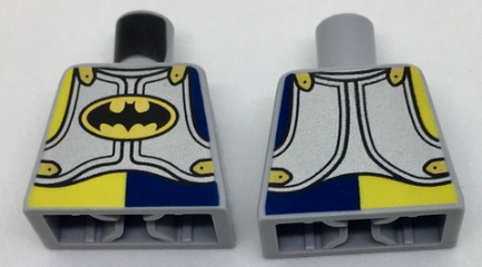 Lego Torso Silver Armor Plates with Black Batman Logo in Gold Oval Pattern / Light Bluish Gray