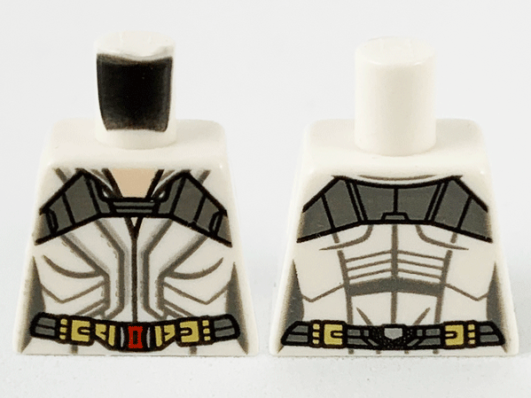 Lego Torso Female Jumpsuit, Light Nougat Neck, Dark Bluish Gray Shoulder Panel and Design Lines Pattern / White